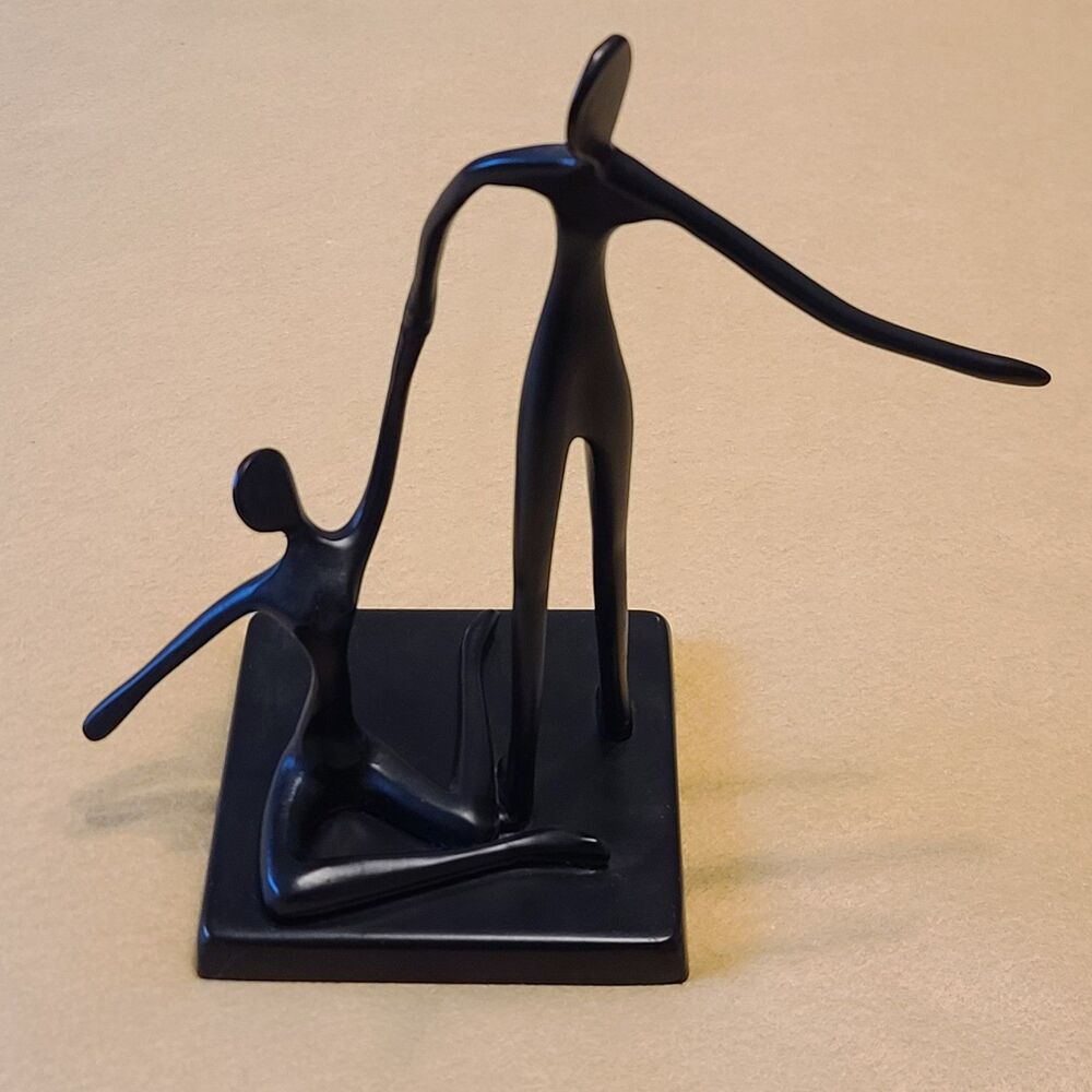 Bodrul Khalique Modernist Elegant Metal Sculpture Ballet Dancers Black Lacq